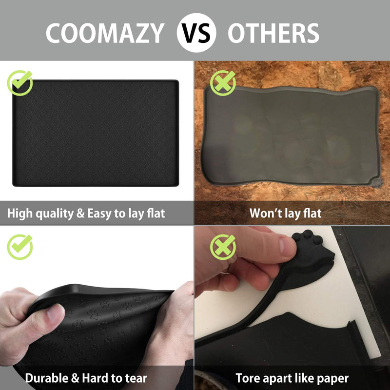 [Australia] - Coomazy Dog & Cat Food Mat, M (19"x12") L (24"x16") Silicone Waterproof Pet Feeding Bowl Dish Placement Tray with Raised Edges to Stop Cat Food Spills and Water Messes Out to Floor 19x12in Black 