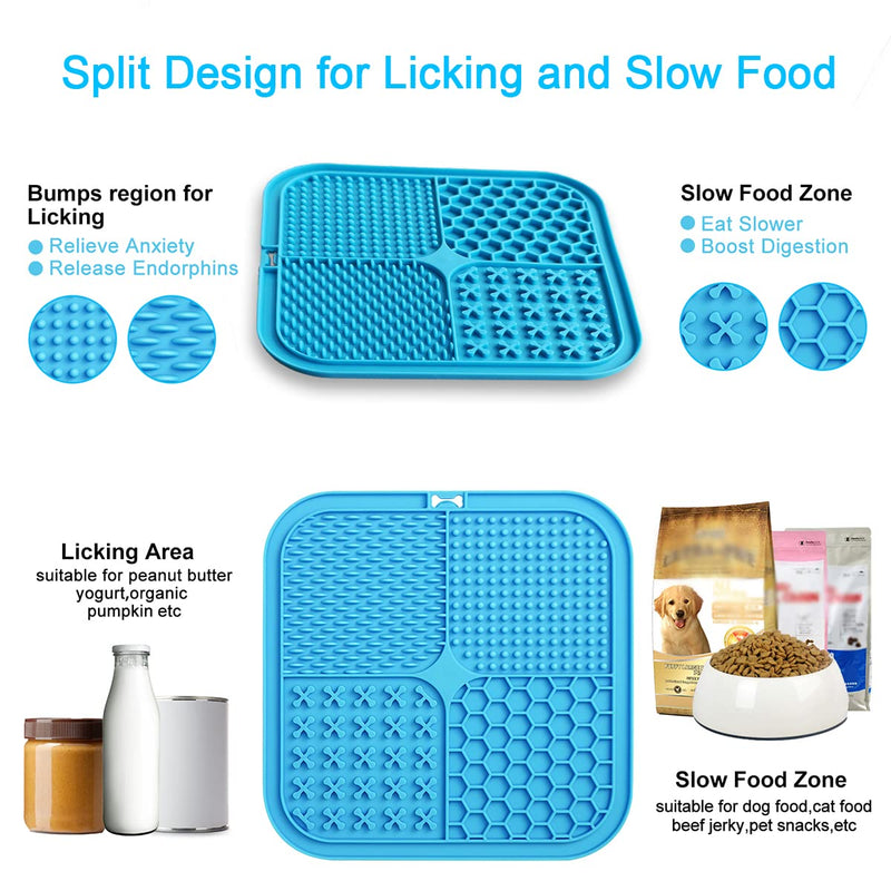 MateeyLife Licking Mat for Dogs and Cats 2PCS, Premium Lick Pad with Suction Cups for Dog Anxiety Relief, Slow Feeder Dog Bowls for Boredom Reducer, Dog Food Mat Perfect for Bathing Grooming etc. Blue&Green+1 Spatula - PawsPlanet Australia