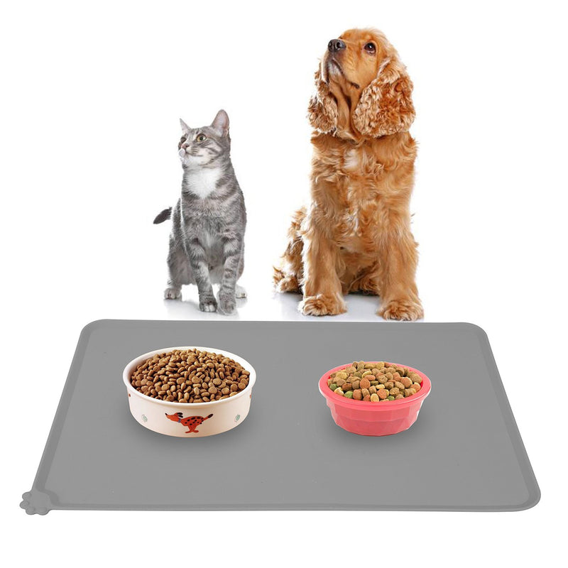 [Australia] - HOOSUN Pet Food Mat, Pet Silicone Bowl Mat, Pet Feeding Mat, Waterproof Dog Cat Mat Premium Silicone Food Grade Non-Stick Non-Slip Anti-Spill Easy Clean Gray 