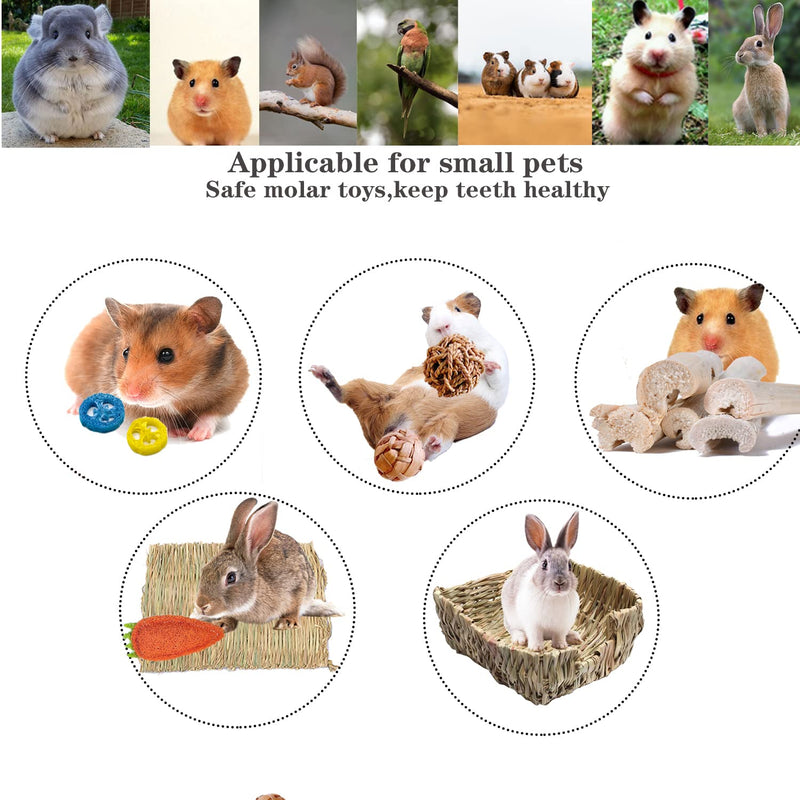 HERCOCCI Rabbit Grass Bed, 15 PCS Bunny Chew Toys with Handmade Natural Edible Hay Bed and Straw Grass Mat for Rabbit Bunny Guinea Pig Chinchilla Syrian Hamster Hedgehog to Play Sleep Eat - PawsPlanet Australia