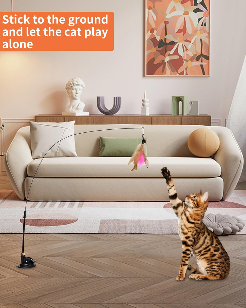 LEAZZLE cat toy, 16 pieces cat toy with feathers, cat toy with 2 retractable interactive cat fishing rods and 14 pieces feather/bug/mouse replacement with bells - PawsPlanet Australia