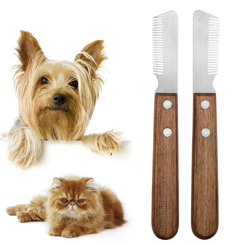 Dog trimming knife with wooden handle for dull dogs, rough-haired dachshund, fine top coat terrier, medium stripping knife, brown right-handed trimming knife, pet grooming tool for pet pet undercoat - PawsPlanet Australia