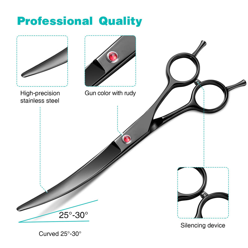 Intini 7.5" Curved Dog Grooming Scissors,Professional Pet Grooming Shears with Safe Round Tips, Shears for Dogs with Thick Hair,Dematting Tool for Dogs,Light Weight, Right and Left Hands - PawsPlanet Australia