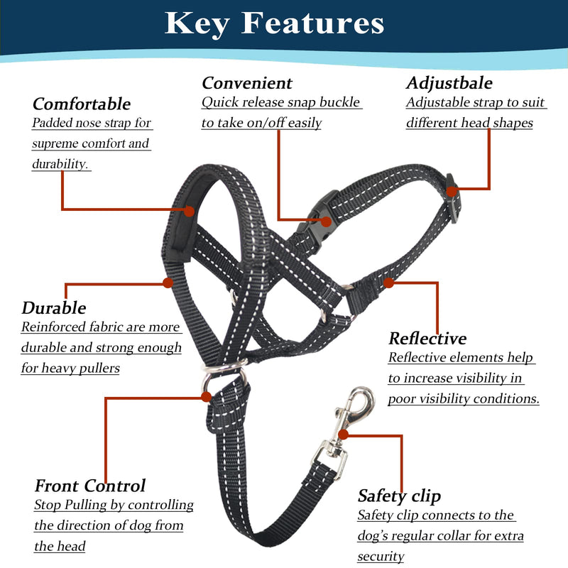 Head Collar for Dogs, No Pull Head Halter Stop Dog Pulling, Durable Dog Walking Training Headcollar with Strong Leash for Medium Large Dogs S (Snout: 6.3"-11") Headcollar / Hands-Free Dog Leash - PawsPlanet Australia