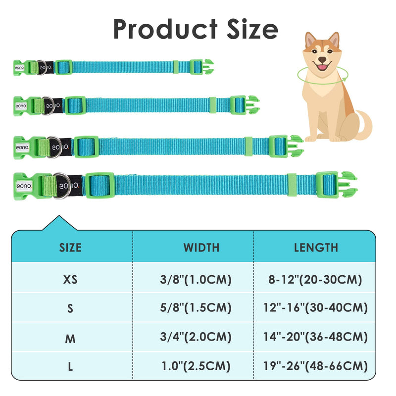Amazon Brand - Eono Adjustable Nylon Dog Collar, Double Premium Pet Collar Training Walking Outside for Samll/Medium/Large Dogs Collars (XS 1CM,20-30CM) XS: 8"-12" Neck; 3/8" Width Blue-Green - PawsPlanet Australia