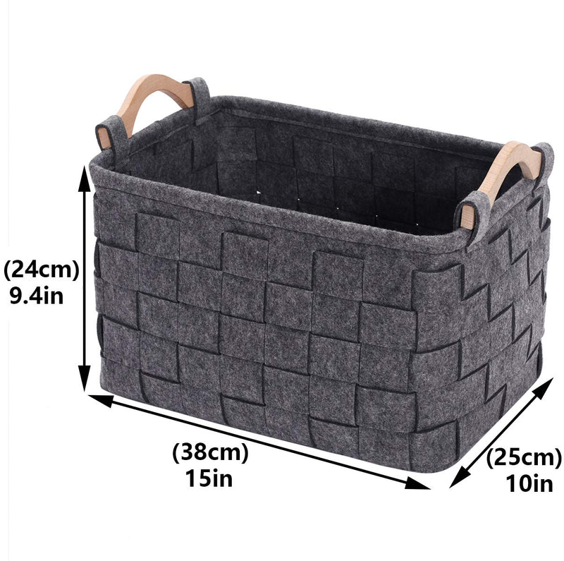 Xbopetda Felt Storage Basket Storage Bin with Wooden Handles Dog Toy Basket - Pet Toy Storage Basket Living Room Sundries Storage-Medium Gray Medium Gray - PawsPlanet Australia