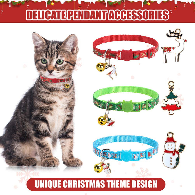 [Australia] - KOOLTAIL Cat Collar with Pendant 3 Packs - Christmas Pet Collars Glow in The Dark Golden Bell Patterns for Cats Small Dog 