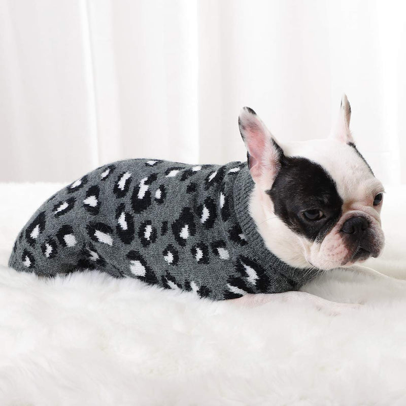 [Australia] - PASRLD Dog Sweater Leopard Pattern Dog Turtleneck SweatersKnitwear Warm Pet Sweater for Fall Winter S Gray 