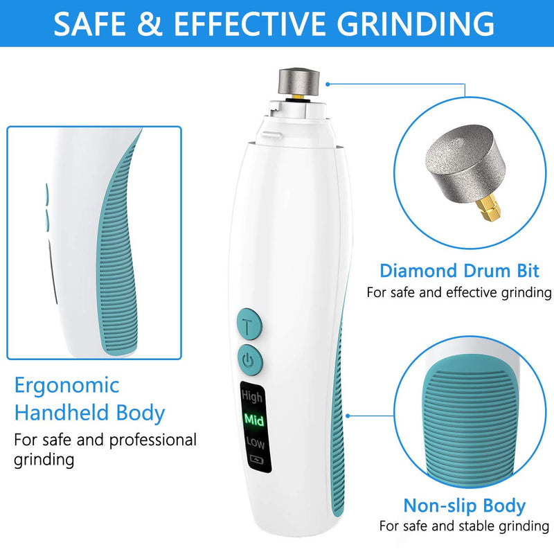 [Australia] - RUCACIO Dog Nail Grinder for Small Medium Large Dogs & Cats, Professional 3-Speed Electric Pet Nail Trimmer Clipper for Paws Grooming & Smoothing, Upgraded Rechargeable Painless Pet Nail Grinder White&Green 