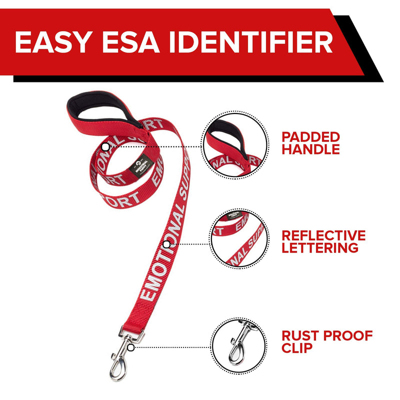 [Australia] - Service Dog Leash Wrap, Emotional Support Dog Leash with Neoprene Handle and Reflective Lettering - Supplies or Accessories for Service Dog Vest, Emotional Support Vest, or ESA Harness Red 