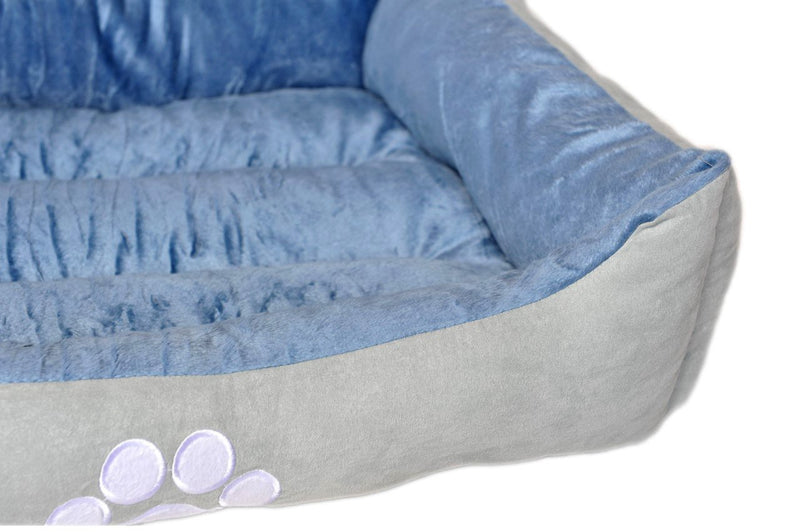 Long Rich Reversible Rectangle Pet Bed Dog Bed with Dog Paw Embroidery,Medium size, by Happycare Textiles blue - PawsPlanet Australia