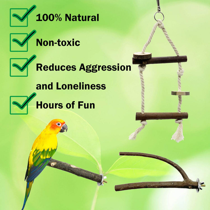 EBaokuup Bird Parrot Perch Stand Set - 10 PCS Natural Wood Bird Parakeet Stand Branch, Fork Perch Rod Stand Paw Grinding Stick Bird Cage Accessories for Pet Budgies Cockatiels Conure Lovebirds - PawsPlanet Australia