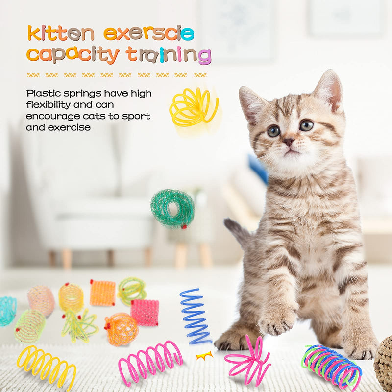 30 Pieces Cat Toys Wide Cat Spring Toy Cat Fetch Toy Kitten Pet Plastic Coil Spiral Springs for Kitten Bouncing Play Training, 2 Styles - PawsPlanet Australia