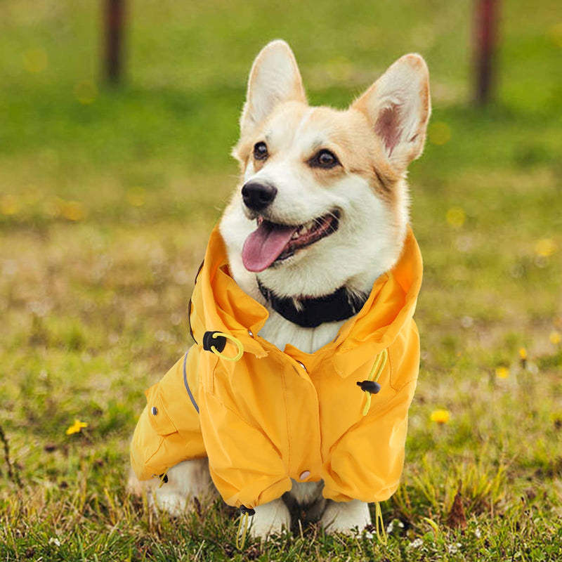 Kuoser Waterproof Dog Rain Coat with Removable Hood, Reflective Puppy Rain Jacket Packable Dog Poncho with D-ring & Pocket, Lightweight Pet Slicker Rainwear for Small Medium Dogs Cats S---Chest Girth: 17.7"/45cm Yellow - PawsPlanet Australia