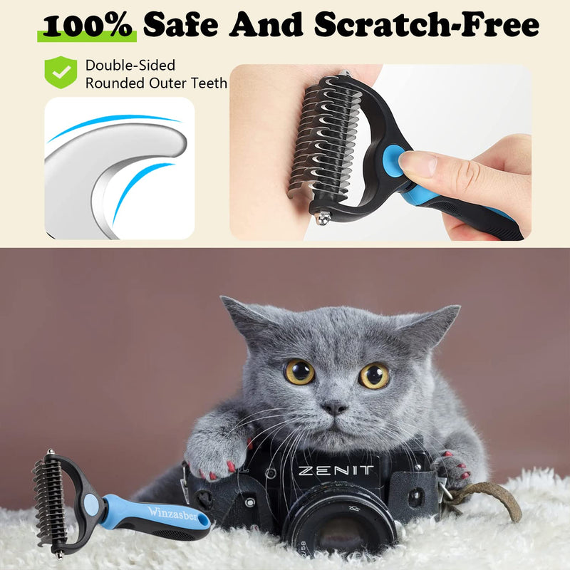 Winzasber Dog Brush Long Hair - Cat Brush Short Hair, Cat Brush & Undercoat Brush Dog and Cats, with Claw Scissors Cats | Blue (3 piece set) 3 piece set - PawsPlanet Australia