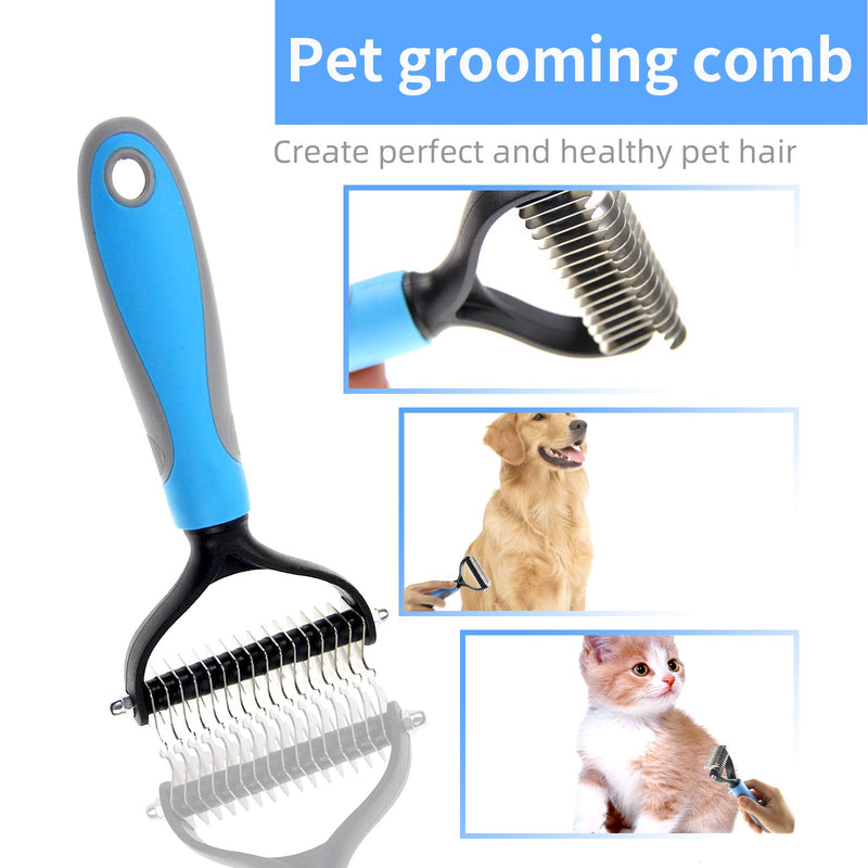 Pet Hair Remover Brush Set Dog Brush for Long Haired Dogs Cat Grooming Brush Double Sided Dog Undercoat Rake Comb for Large Medium and Small Dogs or Cats Easy Removing Mats Tangles and Shedding Big Blue - PawsPlanet Australia