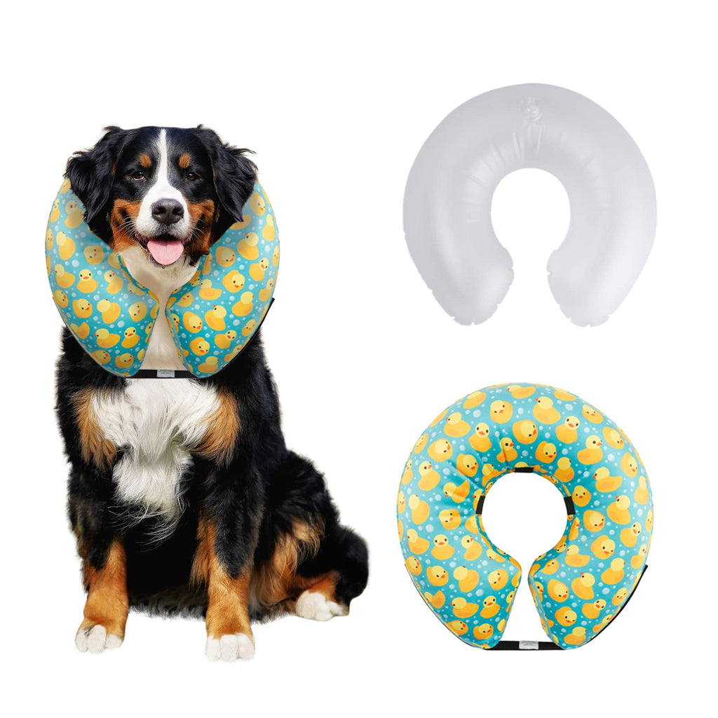 CuteBone Inflatable Dog Cone with Removable Soft Fleece Covers for Small/Medium/Large Dogs and Cats Post Surgery Neck Brace Collar GWB04L-DE Duck Large: 32-55cm - PawsPlanet Australia