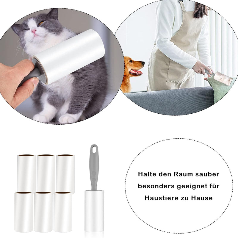 Lint Roller 6 Rolls 60 Sheets/Rolls with 1 Dispenser, Extra Sticky Lint Roller Pet Hair Remover, Removing Hair from Clothes, Brush for Pet Hair Clothes Sofa Bed Pet Hair and Carpet - PawsPlanet Australia
