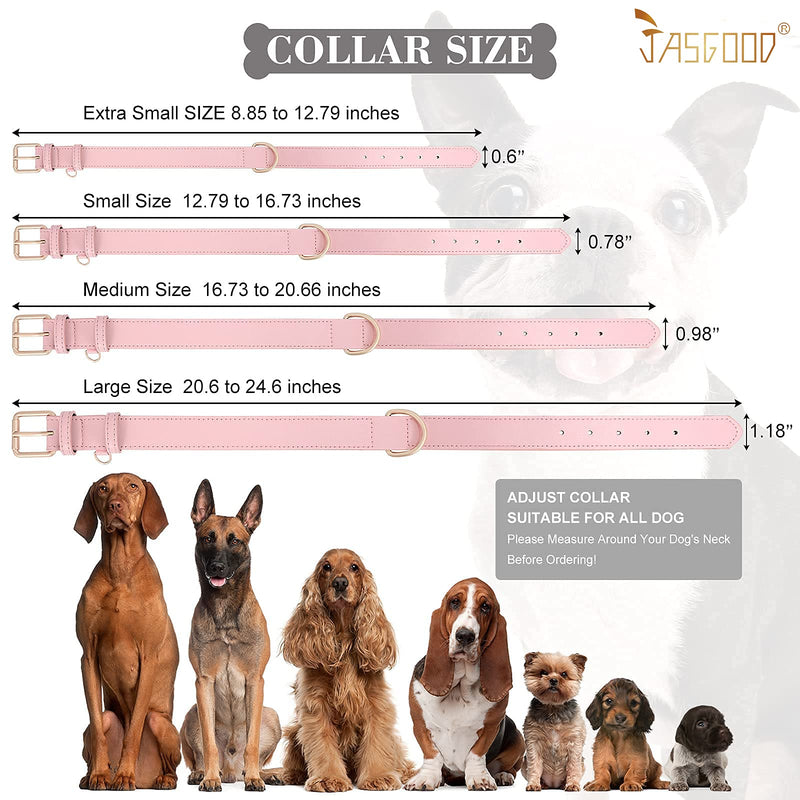 JASGOOD Leather Dog Collar for Small Medium Large Dog Adjustable Soft Breathable Leather Padded Puppy Collar Heavy Duty Waterproof Classic Dog Pet Collar, Pink, XS XS:Neck 8.85"-12.79",Width 0.6" A-Pink - PawsPlanet Australia