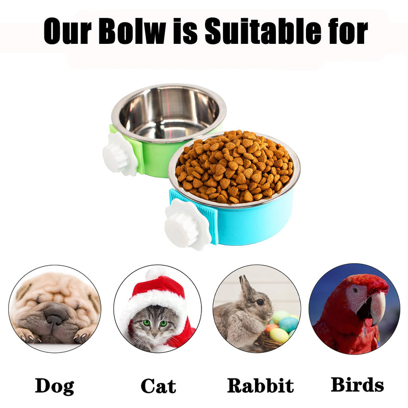 2 Pack Crate Dog Bowl, Removable Stainless Steel Kennel Water Bowl Hanging Pet Cage Bowl Food & Water Feeder Coop Cup with Food Spoon（Random Spoon） for Puppy Medium Dogs Birds Ferret Cat - PawsPlanet Australia