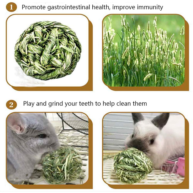 Hamiledyi Bunny Grass Ball 4 Pcs Rabbit Natural Timothy Grass Small Animal Activity Play Chew Toy for Hamster Guinea Pigs Gerbils - PawsPlanet Australia