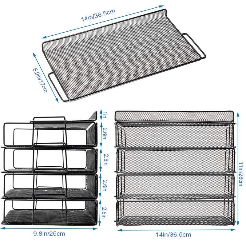 4 Tier Stackable Letter Tray with Desk Stand Folders Letters Paper Desk Trays Metal Black - PawsPlanet Australia
