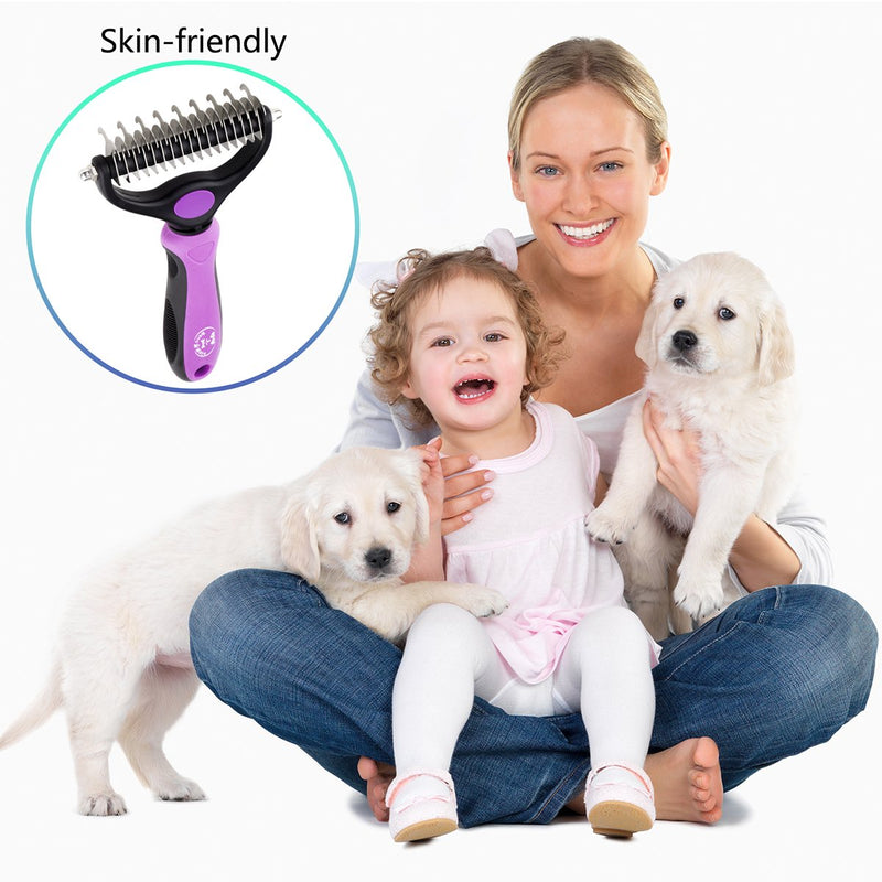 [Australia] - BENCMATE Dematting Comb Tool for Dogs Cats Pet Grooming Undercoat Rake with Dual Side - Gently Removes Undercoat Knots Mats Purple 