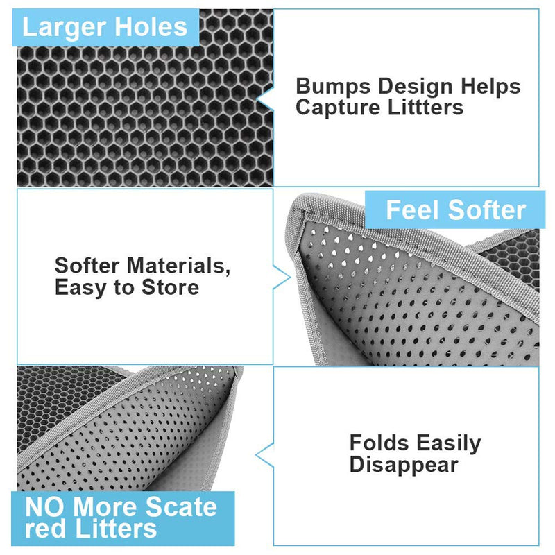 [Australia] - Bull-o Cat Litter Mat Litter Trapper Size 24” X 15”, Honeycomb Double-Layer Design Waterproof Urine Proof Material, 2-Layer Sifting Easy Clean Scatter Control grey 