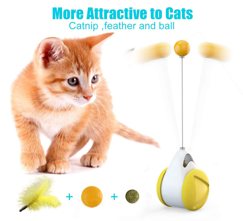 [Australia] - Let’s pet Interactive Cat Toys Chaser for Indoor Cats with Catnip Ball, 360 Degree Automatic Rotating Balanced Car Kitten Chaser Toys, Feather Teaser Exercise for Kitty 180 Swings Forth and Back 