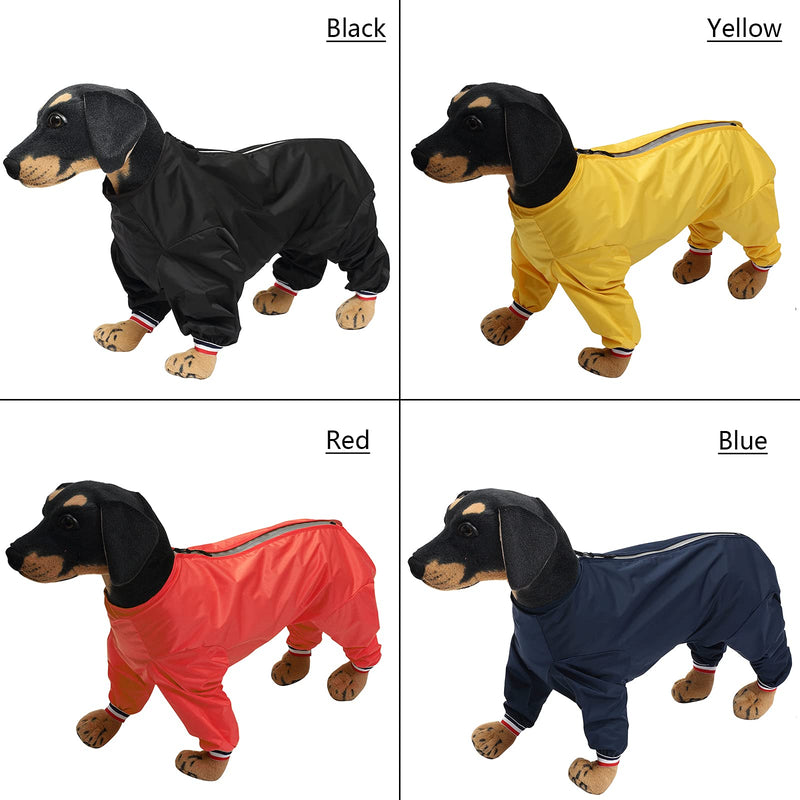 Dog raincoat, rain snow jacket, zipper in back, waterproof jumpsuit with collar hole and reflective strip - Black - XS X-Small(Back: 35cm) - PawsPlanet Australia