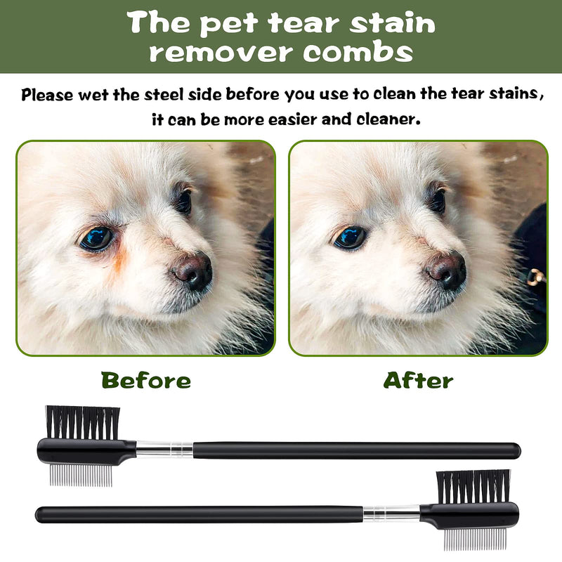 cobee Tear Stain Remover Comb, 2pcs Double-Sided Dog Eye Comb Brush, Dog Tear Comb, Dog Eye Comb, Dog Eye Grooming Comb, Pets Grooming Comb Double-Sided for Small Pet Cat Dogs Removing Crust and Mucus - PawsPlanet Australia