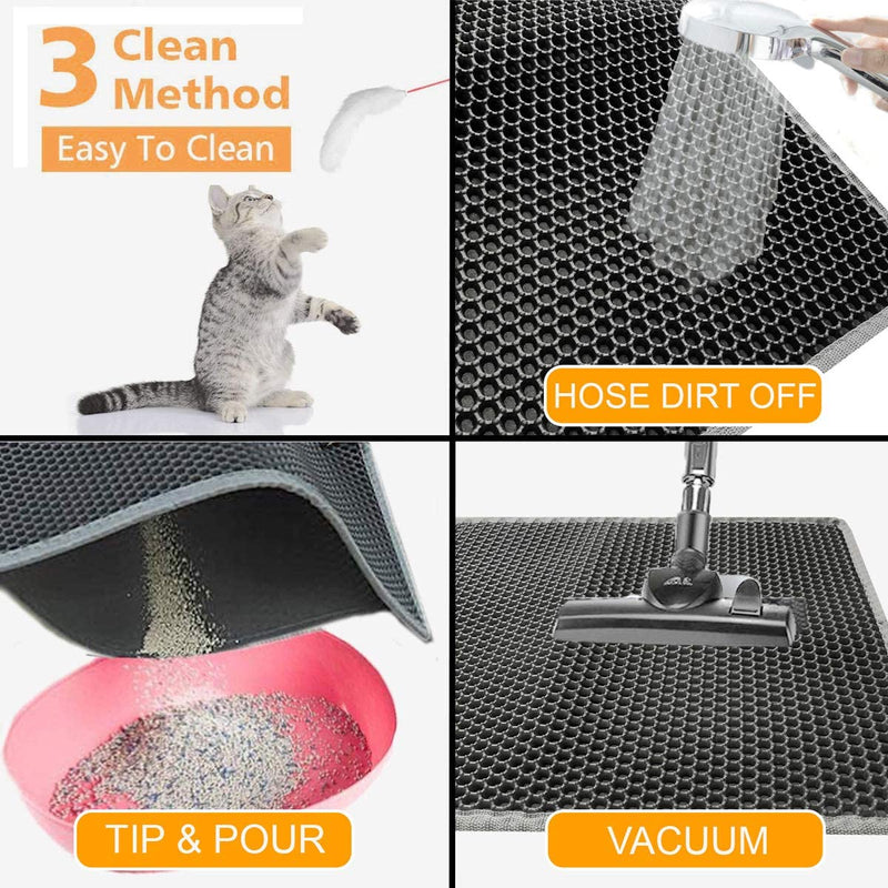 Topcovos Cat Litter Mat 24x18 Inches, Litter Mat Double Layer Honeycomb Trapping Mat, Easy to Clean EVA Phthalate Free Kitty Litter Mat Black - PawsPlanet Australia