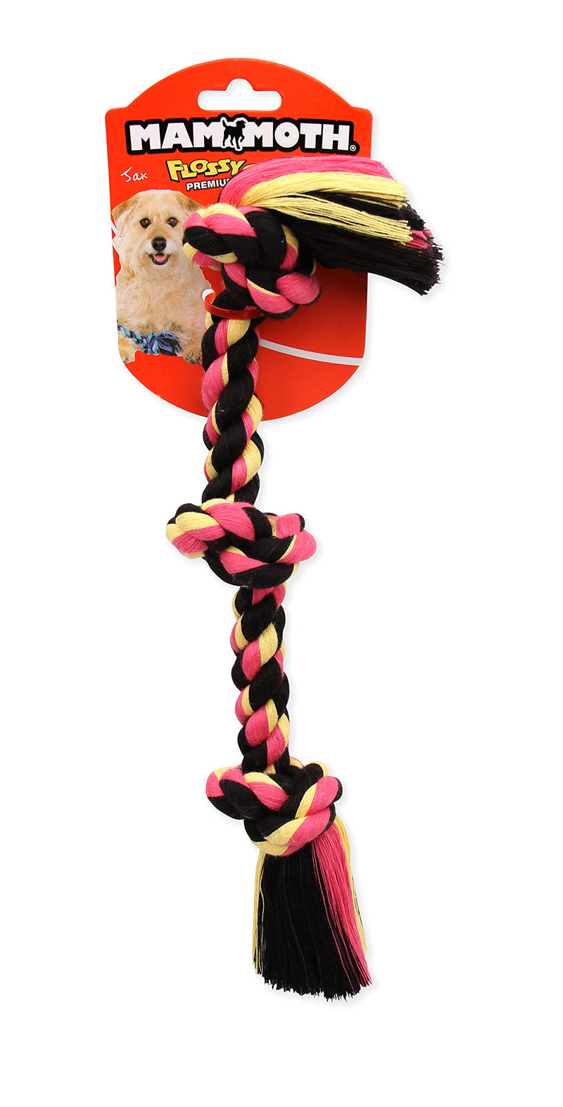 Mammoth Flossy Chews Color Rope Tug – Premium Cotton-Poly Tug Toy for Dogs – Interactive Dog Rope Toy – Tug Dog Chew Toy 3 Knot Small 15" - PawsPlanet Australia