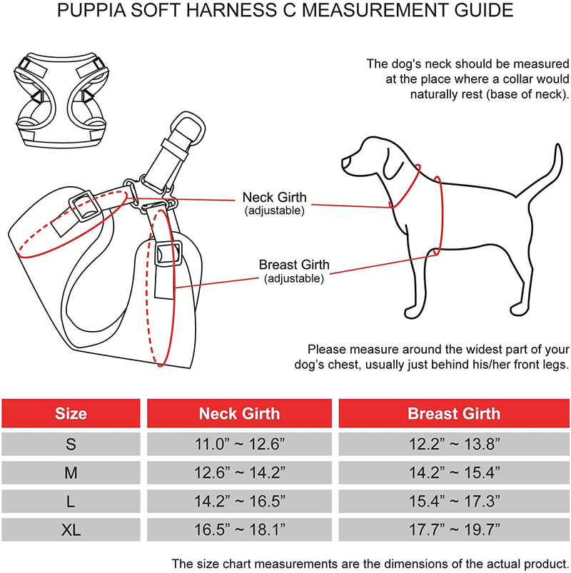 Puppia Soft Comfort Dog Harness Step-in No Choke Triple Layered Breathable Mesh Adjustable Neck and Chest with a Buckle Small Puppia Soft Dog Harness C - Black - S - PawsPlanet Australia