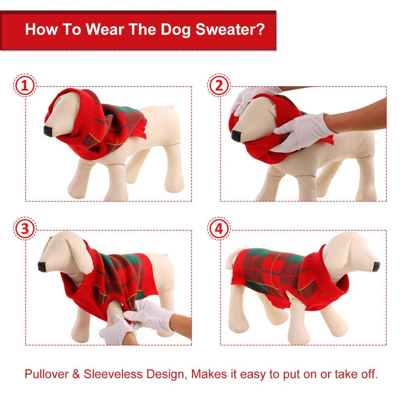 [Australia] - MIGOHI Dog Sweater, Dog Christmas Sweater Warm Winter Plaid Knitwear Vest British Style for XS Small Medium Large Dog 