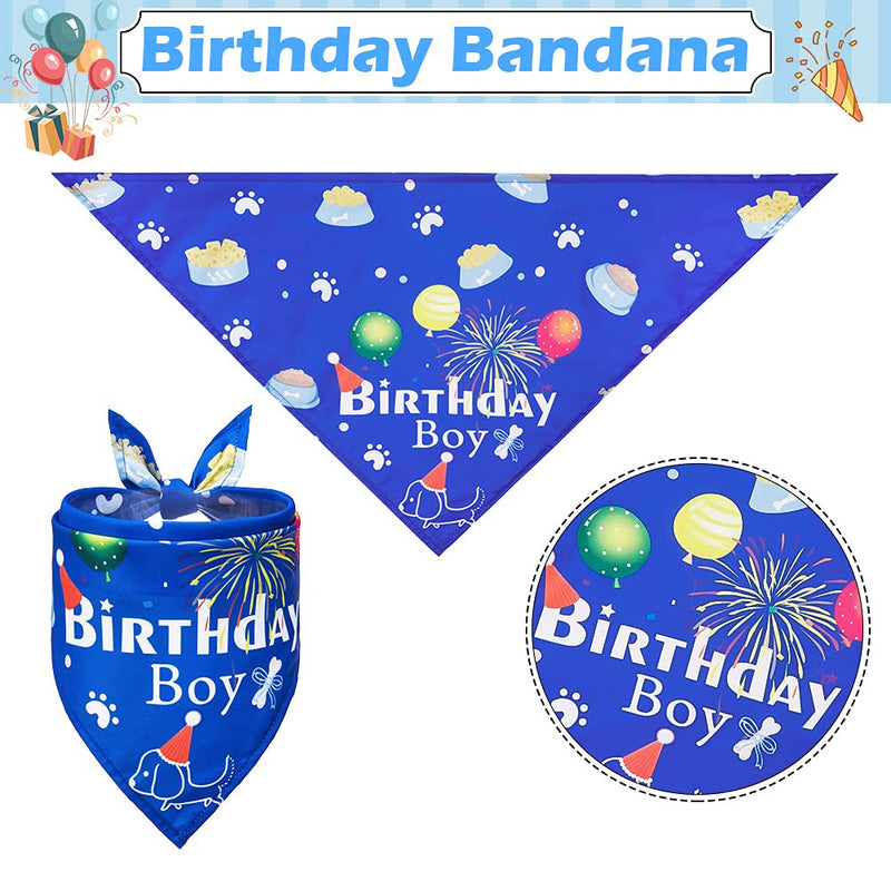 CUTEFURRY Boy Dog Birthday Bandana and Hat Set, Soft Breathable Birthday Triangle Scarf and Cute Party Hat, Excellent Birthday Gift for Small Medium Dogs, Puppies Blue - PawsPlanet Australia