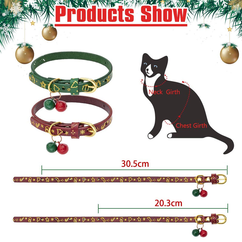 KOOLTAIL Leather Christmas Cat Collar with Bells, 2 Packs Soft Comfortable Pet Collars Accessories for Kittens Cats Puppies, Xmas for Pets - PawsPlanet Australia