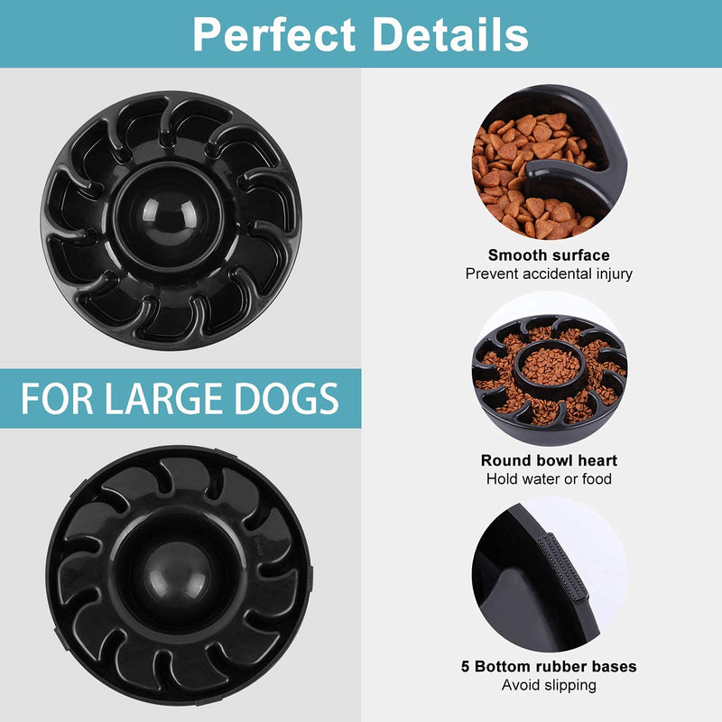 SUOSDEY Dog Slow Feeder Bowl,Slow Eating Foraging Bowl,Pet Fun Interactive Feeder/Anti Choking Bloat Stop Dog Bowl for Large Dog Healthy Feeding Food/Water Bowl&Dishes Non Slip Free Toxic (Black) A.Black - PawsPlanet Australia