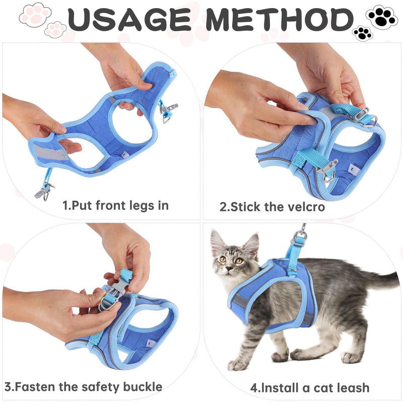 FIHODONE Cat harness with cat leash, cat collar, cat harness with leash, escape-proof, cat harness, adjustable, cat leash with harness for cats, orange with reflective strips (L, blue) L - PawsPlanet Australia