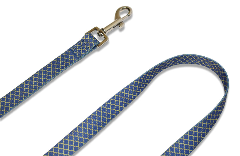 Paxleys 150cm Length Blue Gold Printed Polyester Dog Puppy Lead Leash, Easy Clean Soft Lightweight Waterproof Comfort, Suitable for Puppy Small Medium and Large Dogs, Walking Running Hiking 150cm x 2.5cm - PawsPlanet Australia