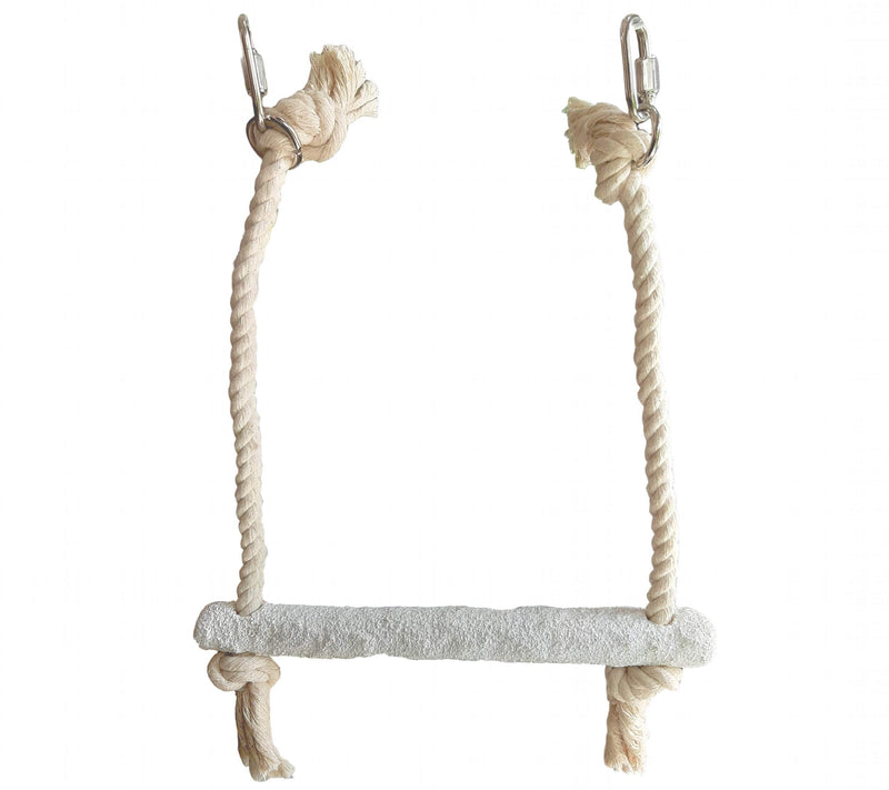 [Australia] - CraftMaven Rope Swing Perch - 100% Natural Wood Roost with Rough Sand Surface - Healthy and Non-Toxic Toy for Large Pet Birds - Perfect for Trimming and Grooming Bird Nails - 11.5 x 7-8 Inches 