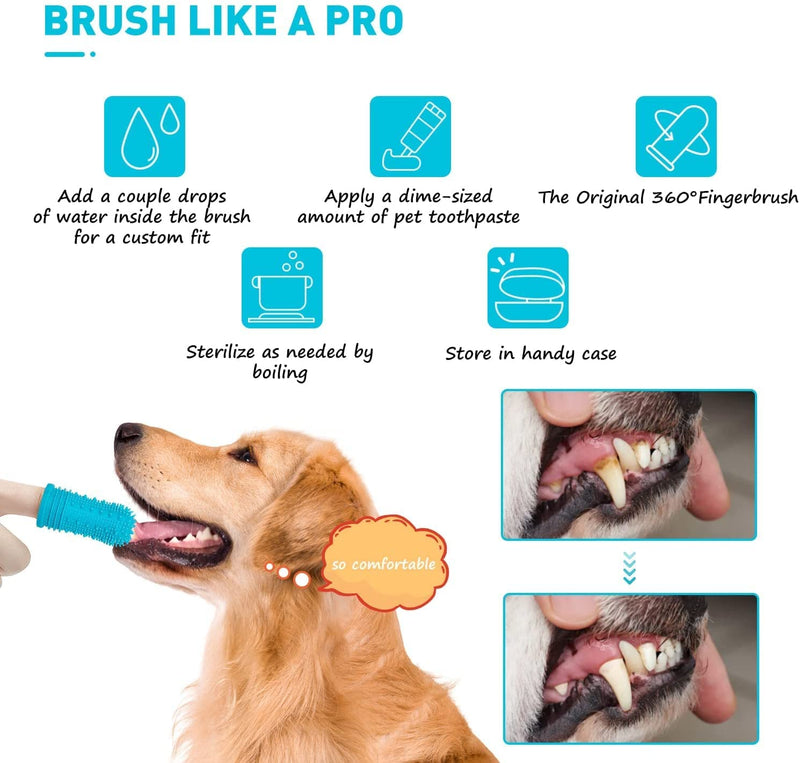 Coomazy Upgraded Dog Toothbrush, 4pcs 360° Full-Surrounded Bristles Dog Finger Toothbrush for Dogs Teeth Plaque, Food-Grade Silicone Pet Teeth Cleaning Breath Dental Care, Easy Pet Teeth Cleaning Kit - PawsPlanet Australia