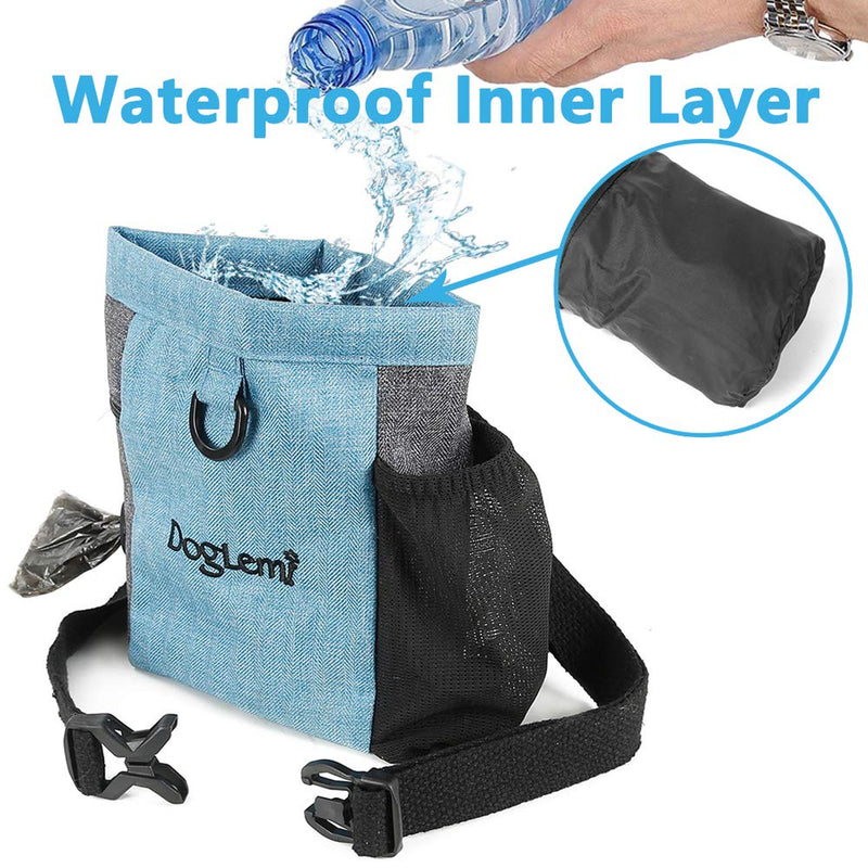 Magnetic Dog Treat Bag with Adjustable Waistband, Pet Walking Bag Pouch with Opening for Poop Bag, Waterproof Dog Training Bag, Waist Hanging Buckle Dog Snack Bag Pocket for Dog Cat Feeding(Blue) - PawsPlanet Australia