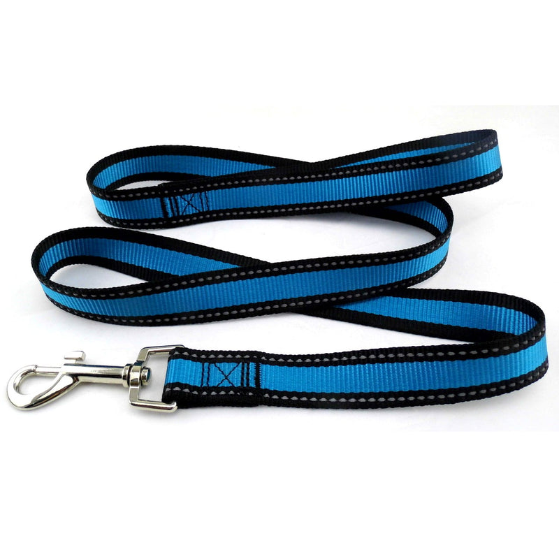 [Australia] - PetsCaptain Reflective Dog Leash and Collar Set, Small & Medium Size Leash 1" x 48"; Collar 1" x Neck Size 14" ~ 22 Blue Black 