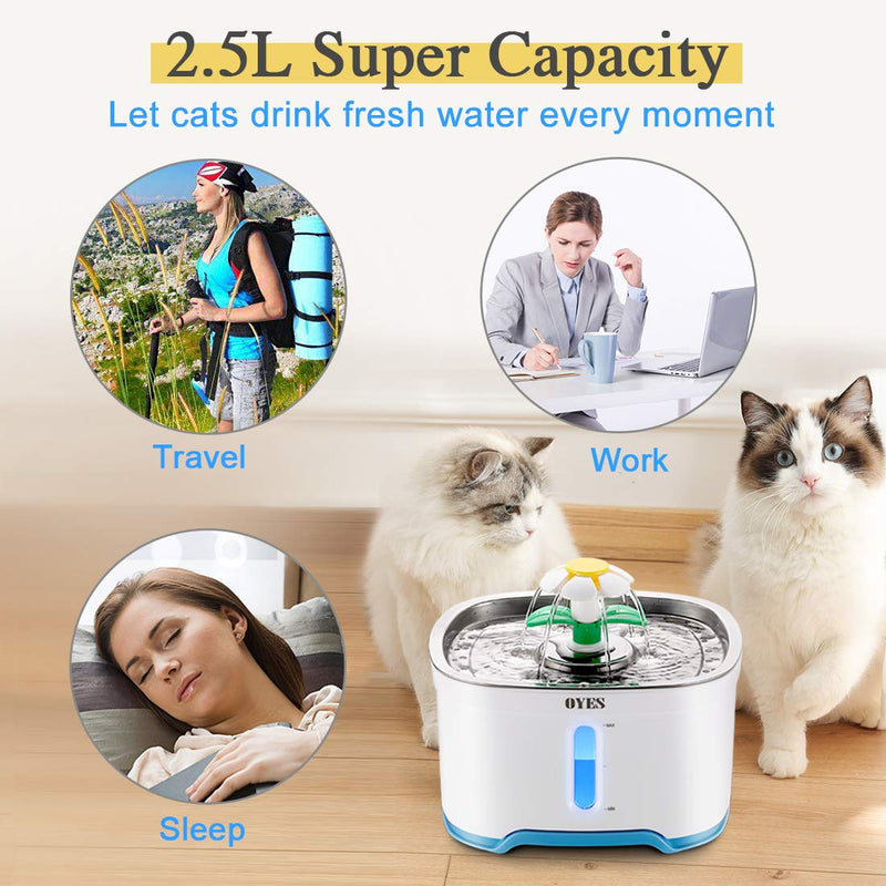Cat Water Fountain Stainless Steel, 2.5L Pet Water Fountain Dispenser for Cats and Dogs with 3 Replacement Filters&2 Brushes - PawsPlanet Australia