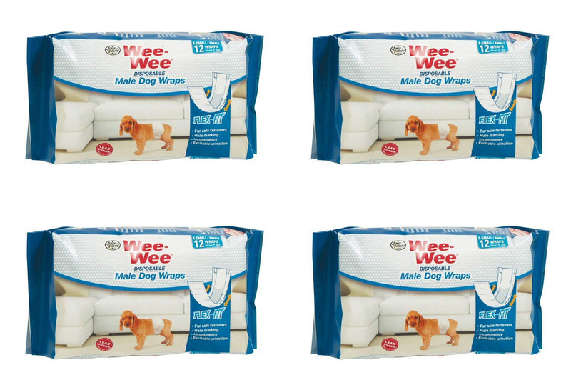 [Australia] - Four Paws Wee-Wee Male Dog Wraps, Disposable, X-Small/Small 12 Count, 4 Pack 