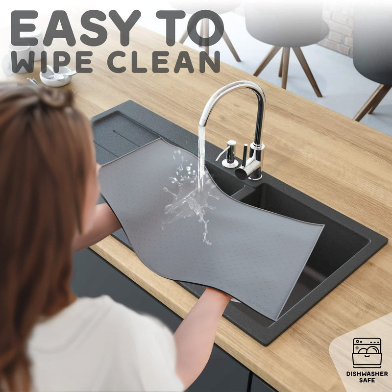 PETHAPPILY Dog Food Mat - Raised Edges Dog Mat for Food and Water Prevent Spill, Waterproof Cat Food Mat Protect Floors, Easy Clean Dog Bowl Mats for Food and Water, Silicone Pet Food Mat with E-Book 18.5" x 11.5" Gray - PawsPlanet Australia