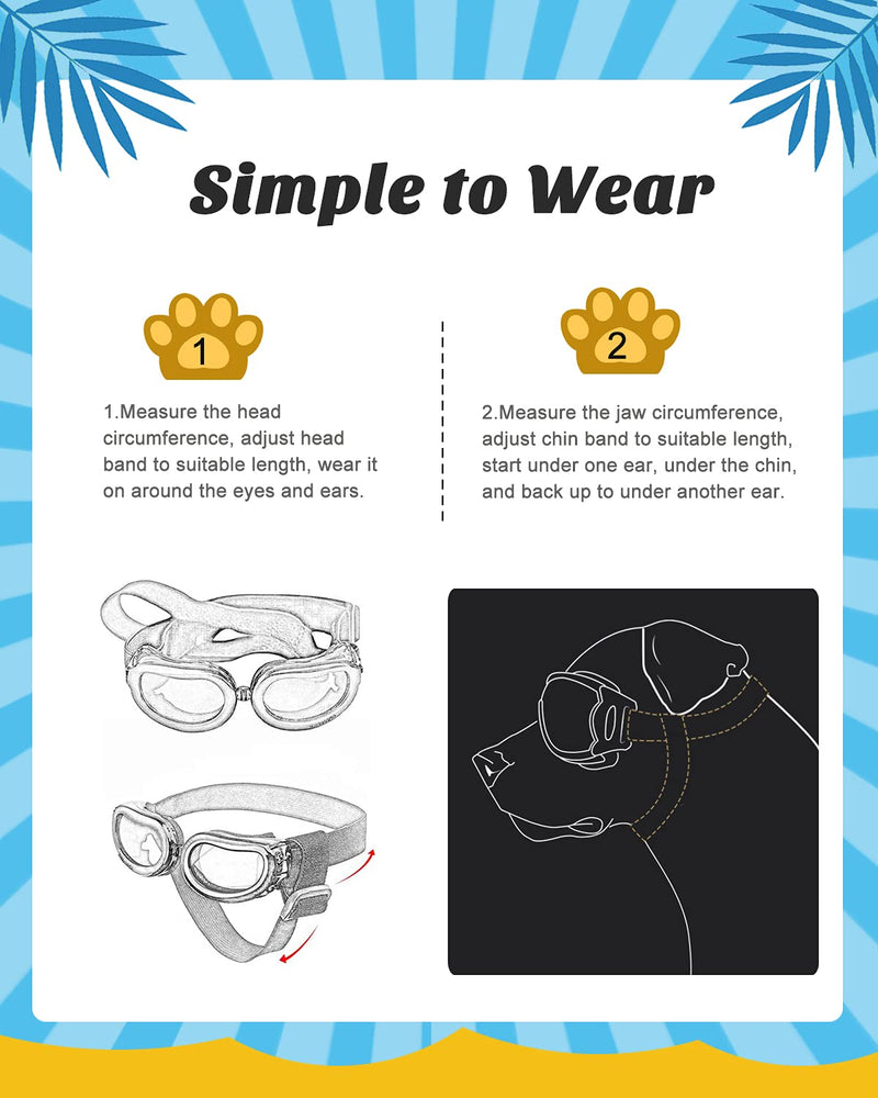 Lewondr Small Dog Sunglasses UV Protection Goggles Eye Wear Protection with Adjustable Strap Waterproof Doggy Sunglasses for Dogs Pet Sun Glasses Doggie Windproof Anti-Fog Glasses Black - PawsPlanet Australia
