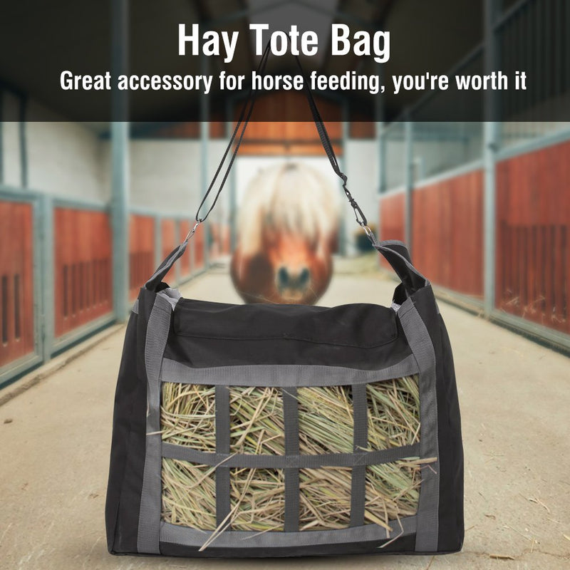 [Australia] - Yosoo Hay Bag, Black Adjustable Strap and Large Capacity 600D Oxford Cloth Horse Feeding Bag Hay Tote Bag Slow Feed Hay Bag with Small Squares 24 x 19 x 10inch 