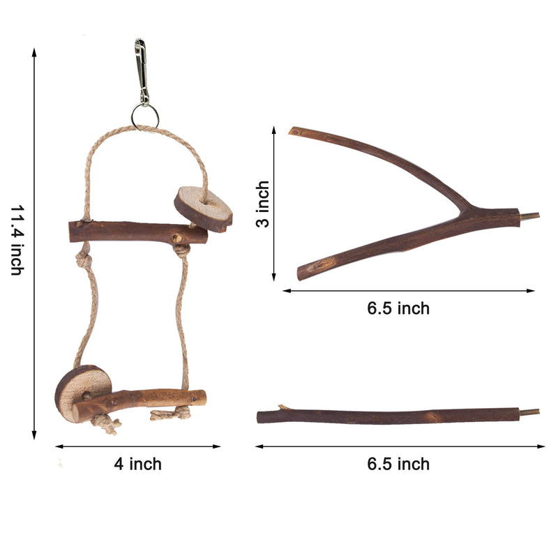 Bird Parrot Perch Stand Set - 10 Pcs Natural Wood Fork Perch Rod Stand and 2 Pcs Vine Ball for Parrot Cage Accessories - PawsPlanet Australia